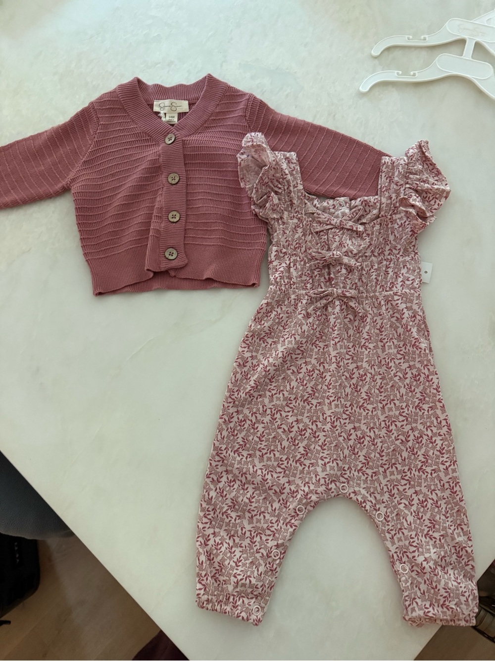Jessica Simpson Pink Floral Romper with Knit Cardigan